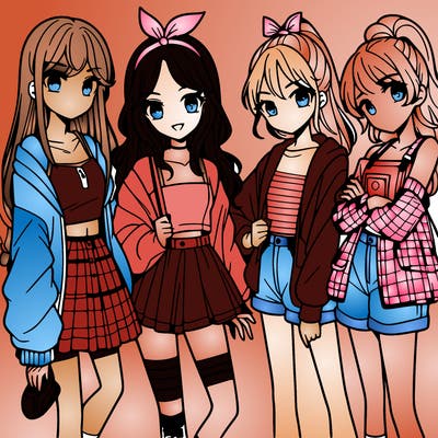 teen manga girls group of 4