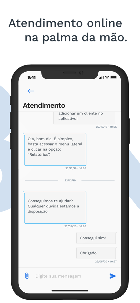 Interfaz de chat de soporte al cliente de la aplicación Obvia en un smartphone mostrando una conversación en línea con un contador
