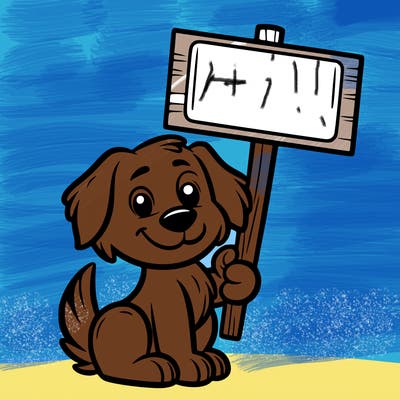 a dog holding the sign