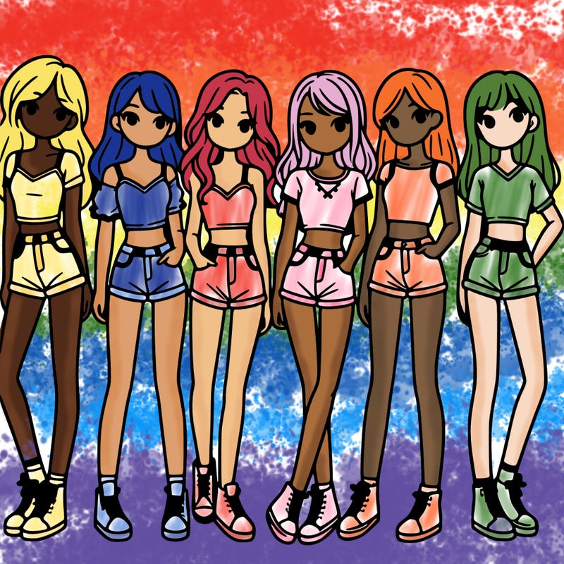 a group of girls wearing crop tops and shorts