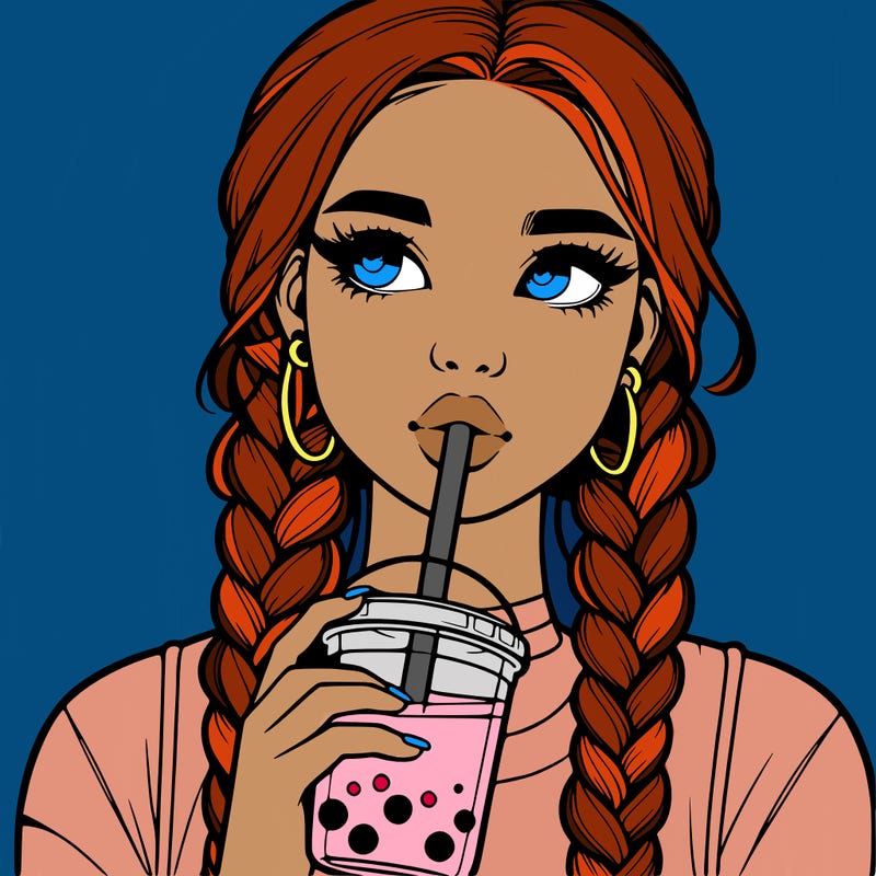 realistic girl with braided hair drinking boba
