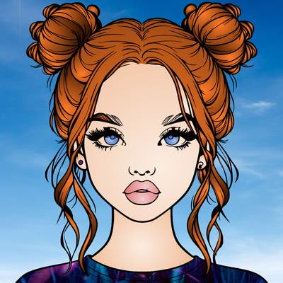 realistic girl with two buns in hair and lips