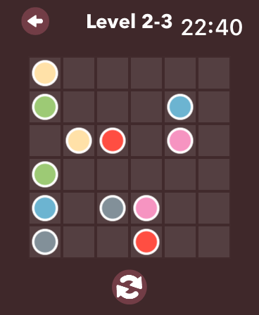 Color Flow - Watch Games - A minimalist grid puzzle level from the Color Flow app for Apple Watch with colored circles