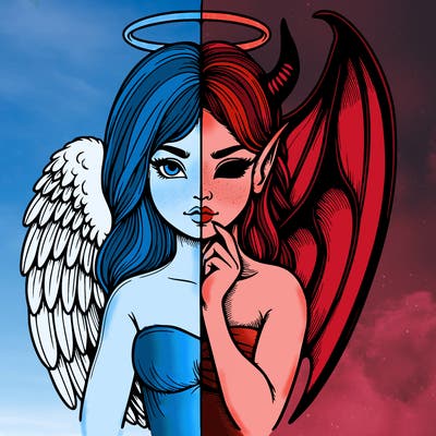 realistic angel half demon