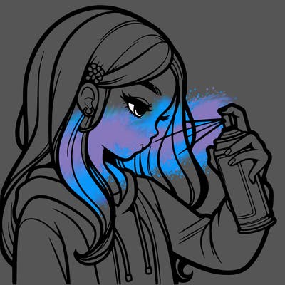 a realistic girl spray painting