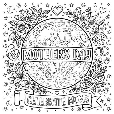 Discover a truly unique way to celebrate Mother's Day with this enchanting Blood Moon coloring page, beautifully intertwined with symbols of maternal love and floral elegance. It's a perfect artistic tribute to show appreciation for the special mothers in your life.