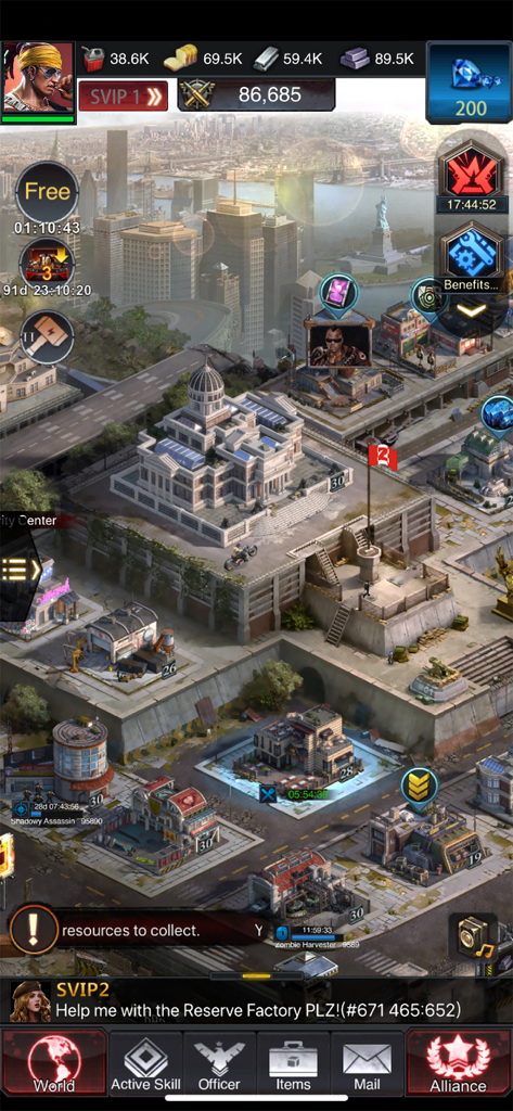 Gameplay screenshot of base building and resource management in Last Empire War Z