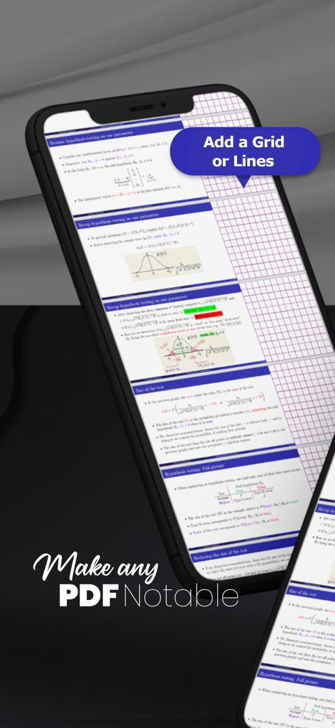 Notable PDF - Smartphone screen showing Notable PDF app adding a grid layer to a document for note taking