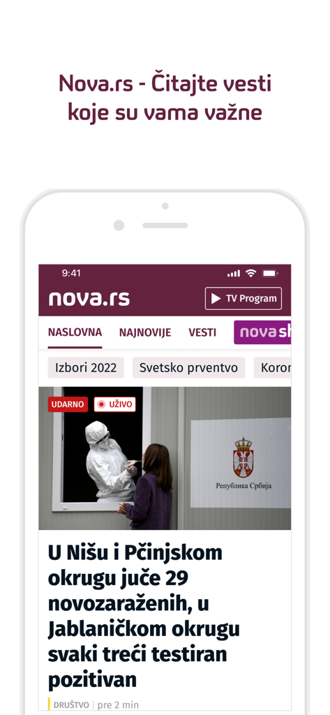 NOVA Portal - L'app mobile del portale Nova.rs che mostra notizie serbe e aggiornamenti live