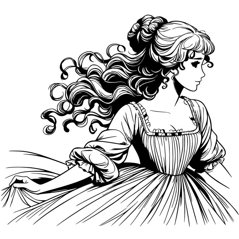 realistic regency girl with dress in the wind