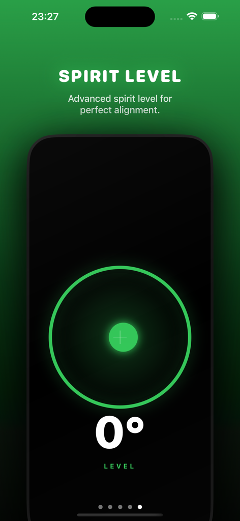 ARchitectアプリのデジタル水準器インターフェース。正確な表面アライメントのために0度を表示。