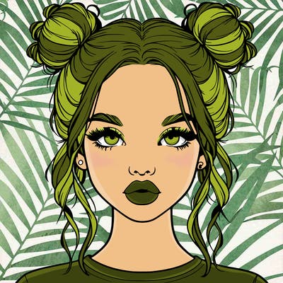 realistic girl with two buns in hair and lips