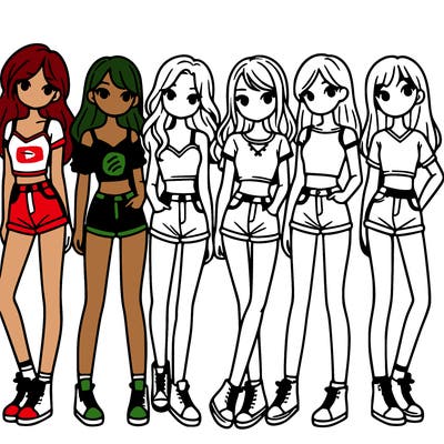 a group of girls wearing crop tops and shorts