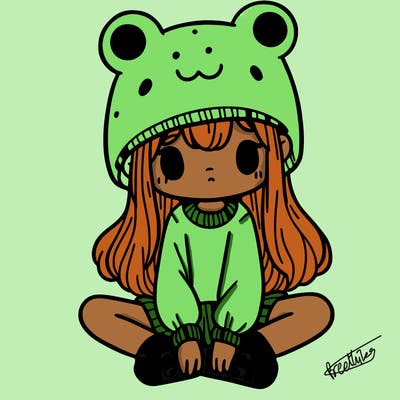 a girl wearing a frog hat and some frog socks