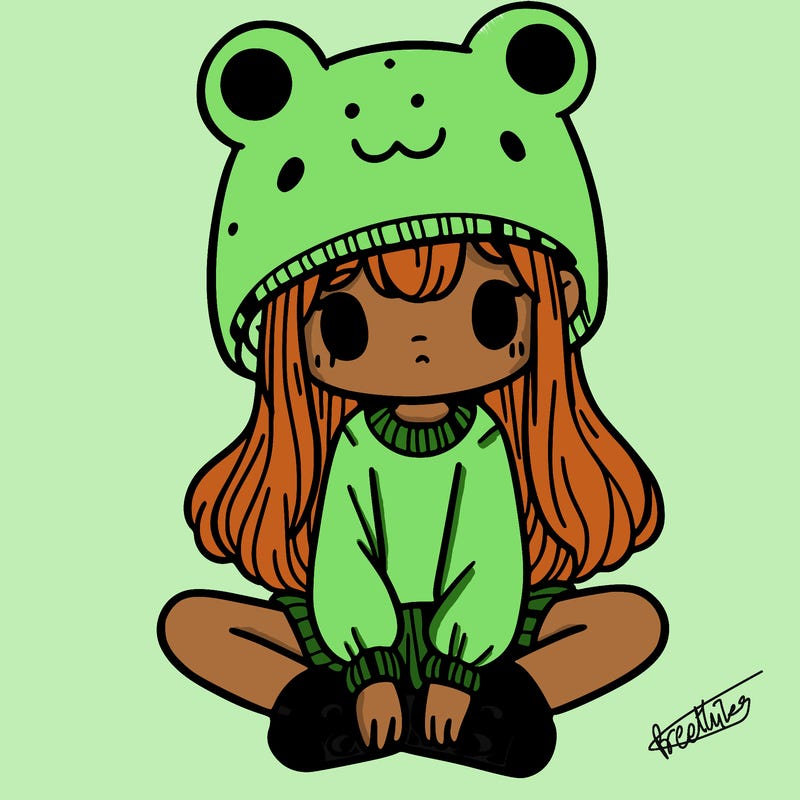 a girl wearing a frog hat and some frog socks