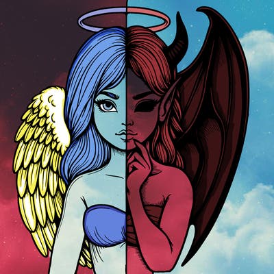 realistic angel half demon