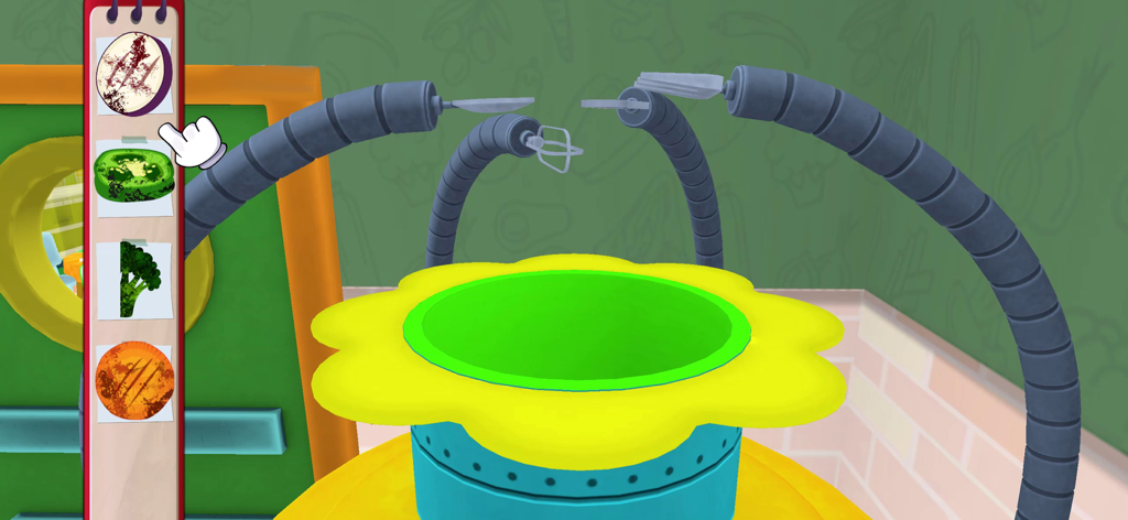 Cooking Master: Chef Game - A colorful robotic kitchen interface with a list of ingredients in the Cooking Master Chef Game.