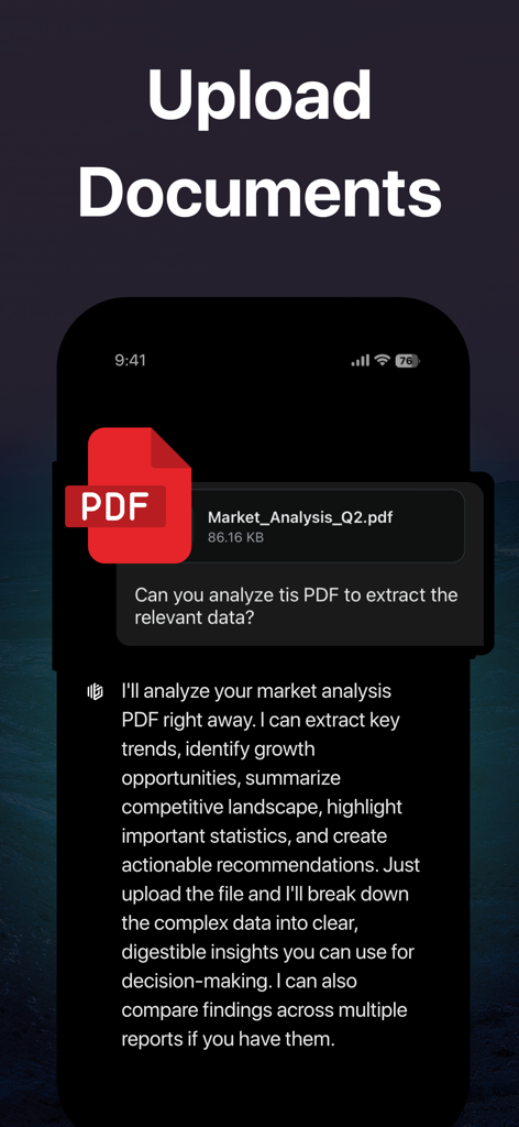 Mars AI: Your AI Assistant - Fonctionnalité de l'application Mars AI pour télécharger et analyser des documents PDF