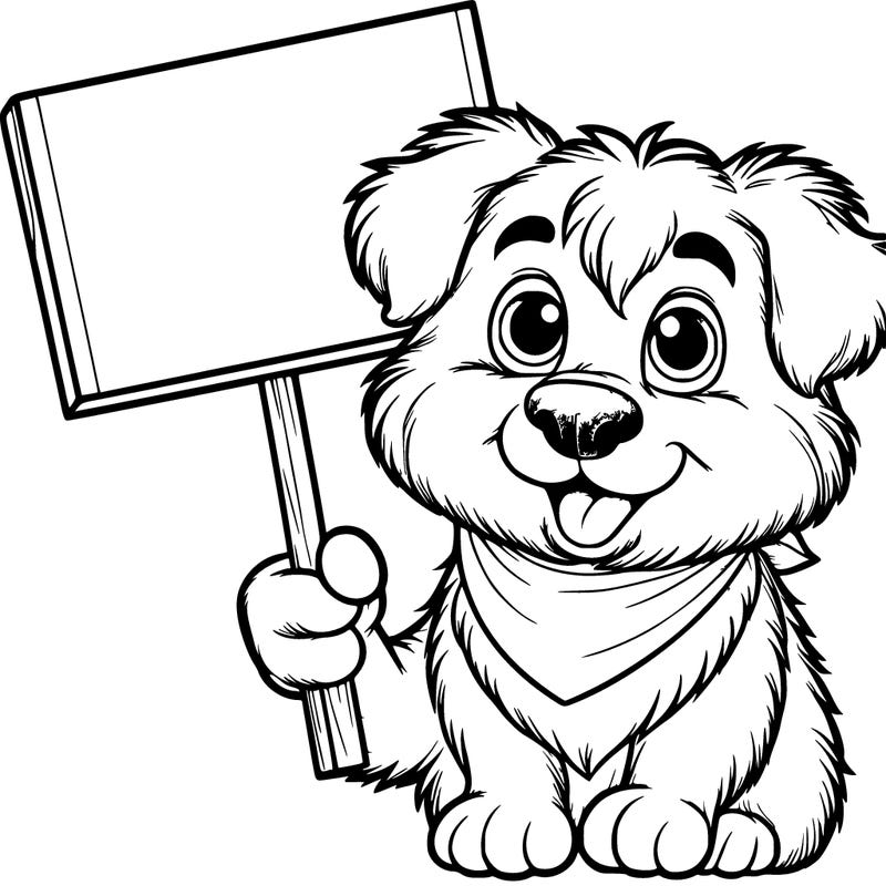 realistic dog holding a sighn