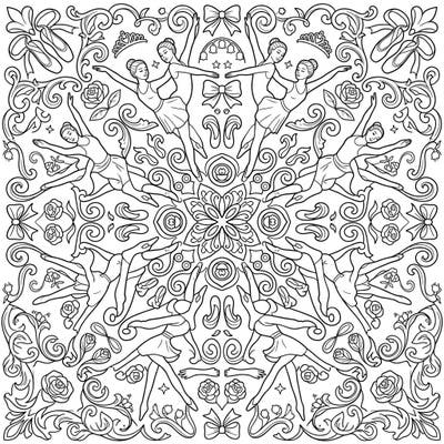Step into a world of artistic expression with this beautiful ballet instructors mandala. Its symmetrical design features elegant dancers and classical motifs, offering a harmonious and engaging coloring experience.