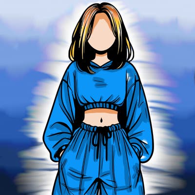 realistic girl faceless with baggy pants and a crop top