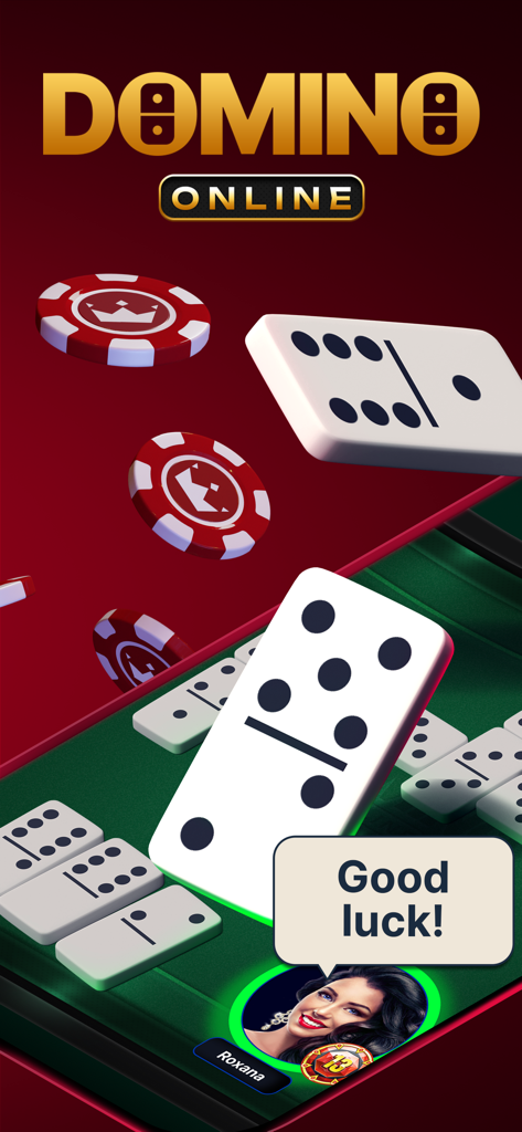 Captura de pantalla del juego móvil Domino Online 3D mostrando losetas y fichas 3D en un tablero verde