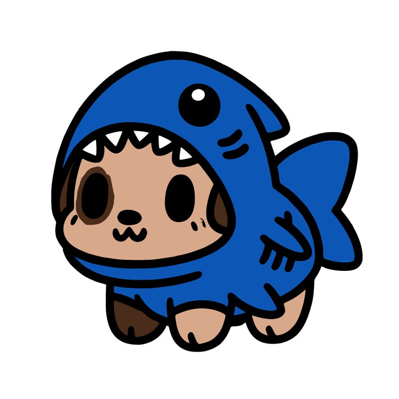 cute dog wearing a shark costume
