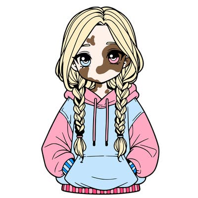 a realistic girl with a oversized hoodie and she has braids