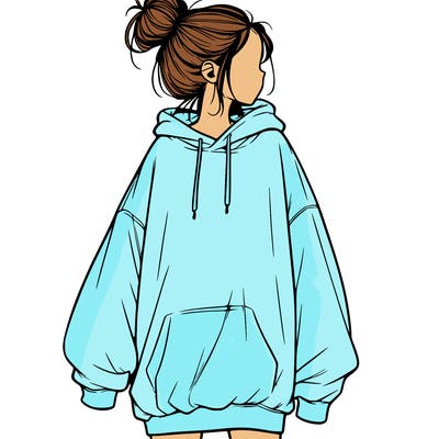 realistic girl with a oversized sweatshirt on and a bun