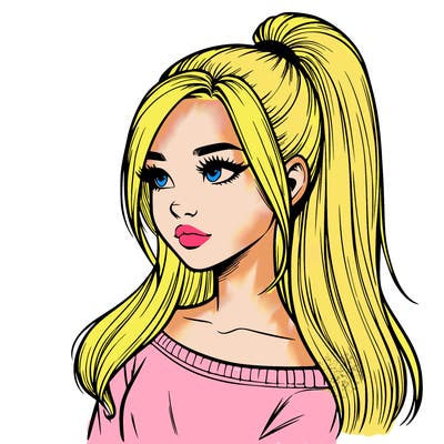 realistic girl with a high ponytail