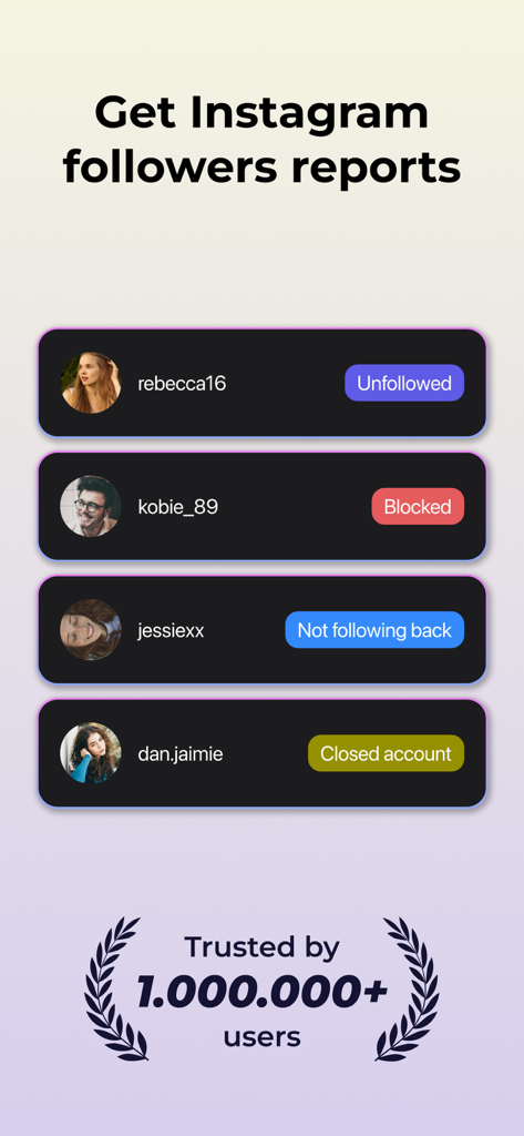 Informes de seguidores de Instagram que muestran el estado de dejados de seguir y bloqueados en Postegro