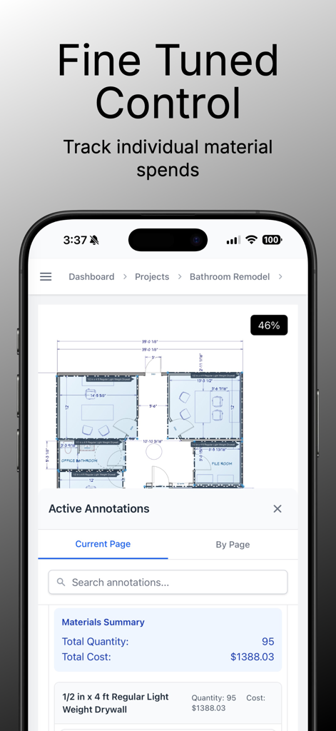 EasyEstimate - Cost Estimation - EasyEstimate screen for tracking material quantities and costs