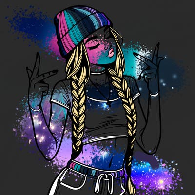 realistic teenage girl with braids and a beanie and crop top doing 🫶🏼