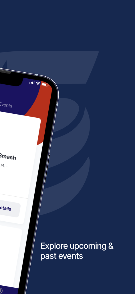 USSSA - USSSAアプリのインターフェースを表示し、今後のスポーツイベントと過去のスポーツイベントを探索するスマートフォン