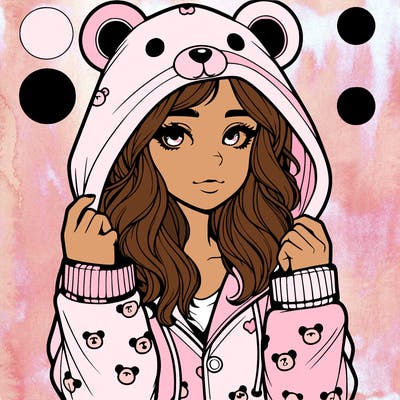 realistic girl in a animal pjs hoodie