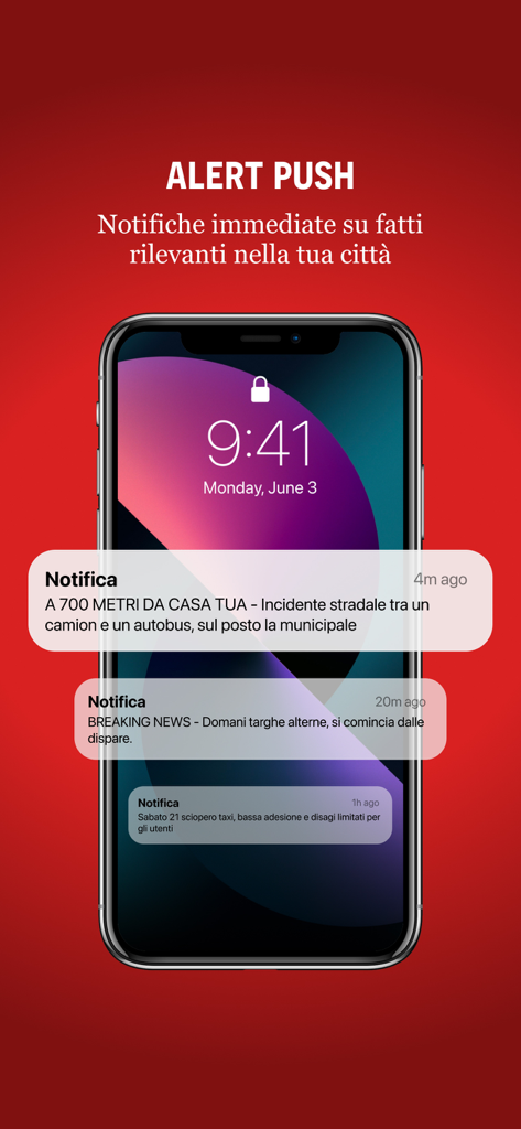 ReggioToday - Smartphone displaying hyper-local news alerts and push notifications from the ReggioToday app