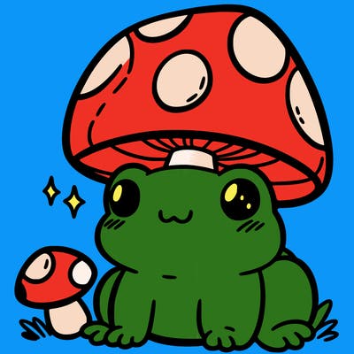 a cute frog with a mushroom hat