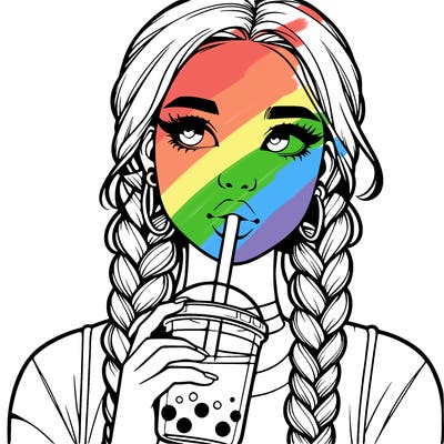 realistic girl with braided hair drinking boba
