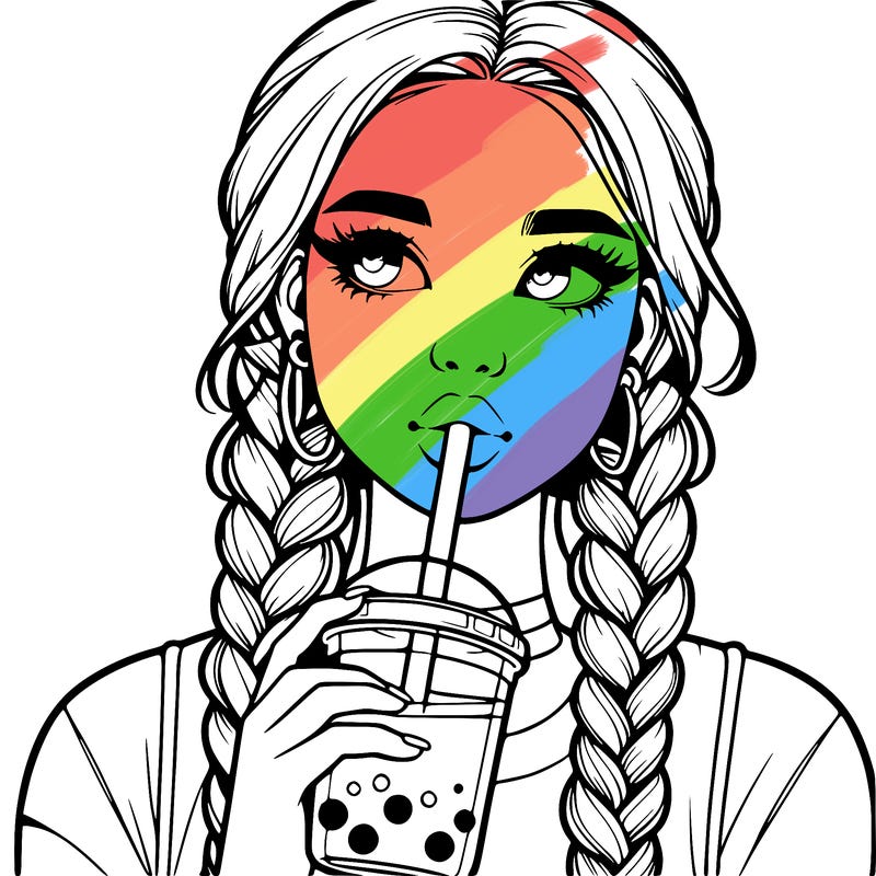 realistic girl with braided hair drinking boba