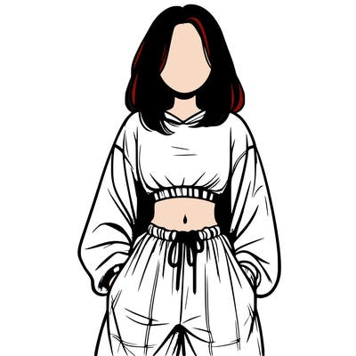 realistic girl faceless with baggy pants and a crop top