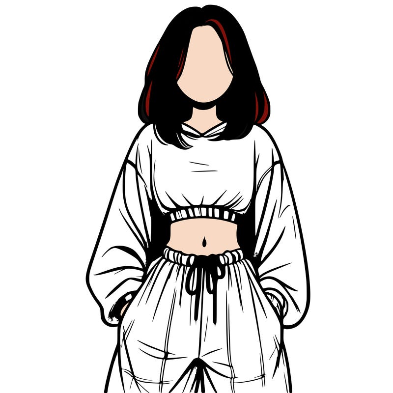 realistic girl faceless with baggy pants and a crop top