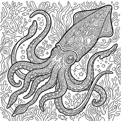 Embark on an oceanic journey with this mesmerizing Humboldt Squid adult coloring page. Its complex patterns and detailed underwater scene offer a unique challenge for experienced colorists seeking stress relief.