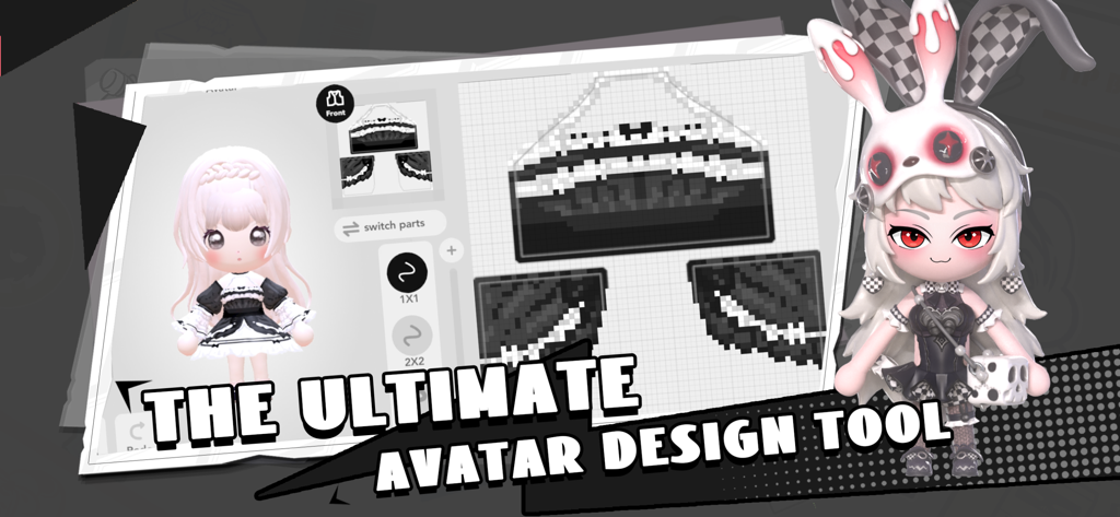 Interface no aplicativo para desenhar roupas e vestuário 3D personalizados para avatares no BUD