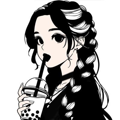 realistic girl with braided hair drinking boba