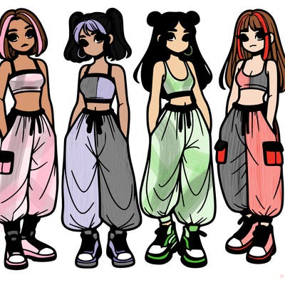 girls with crop top with baggy pants