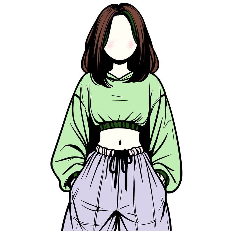 realistic girl faceless with baggy pants and a crop top