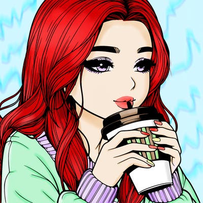 realistic girl drinking coffee