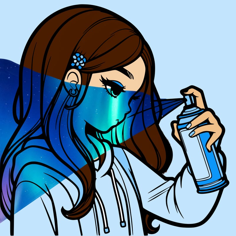 a realistic girl spray painting