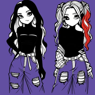 2 girls in crop tops and baggy jeans ripped