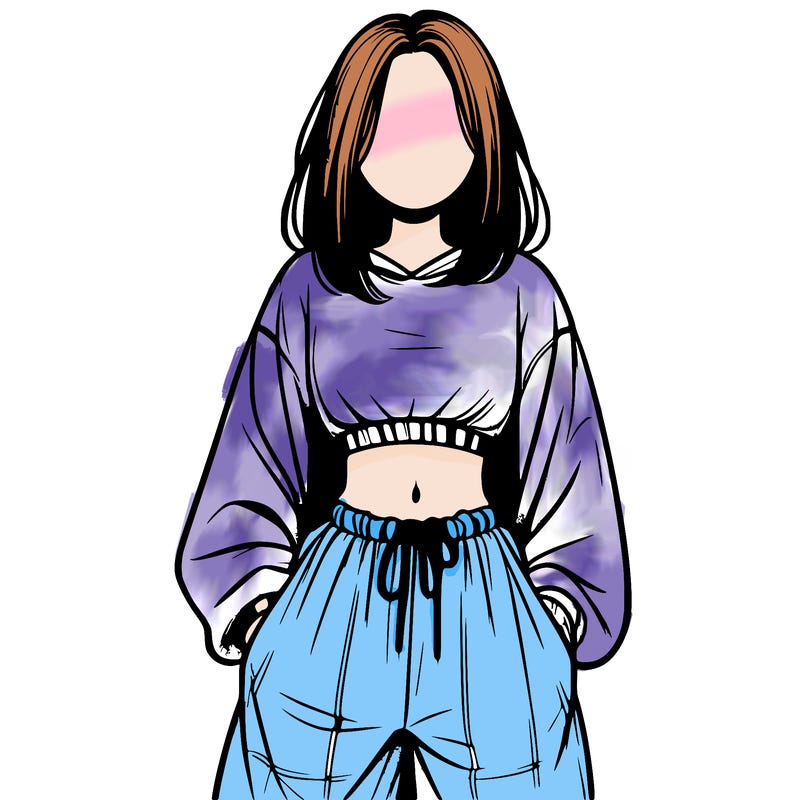 realistic girl faceless with baggy pants and a crop top